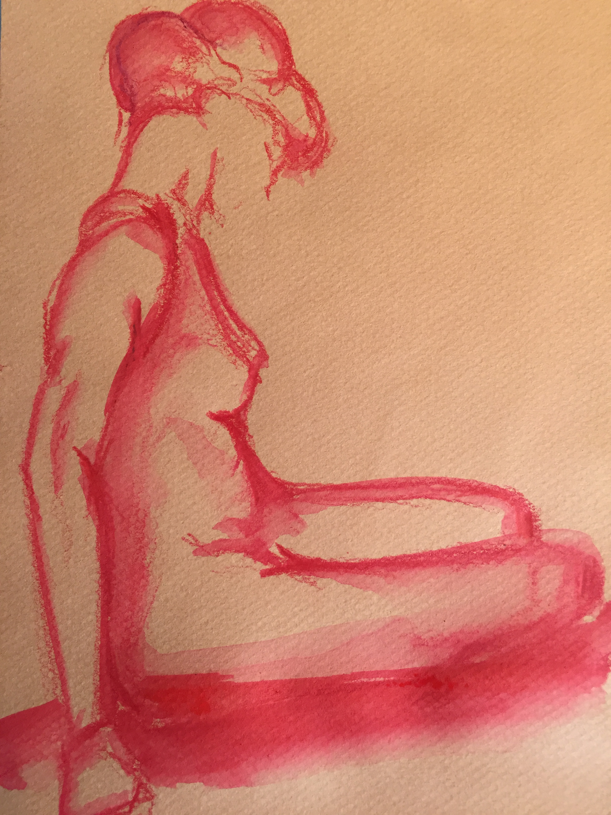  Crayon rouge aquarelles sur papier Mi teinte Canson  cours de dessin 