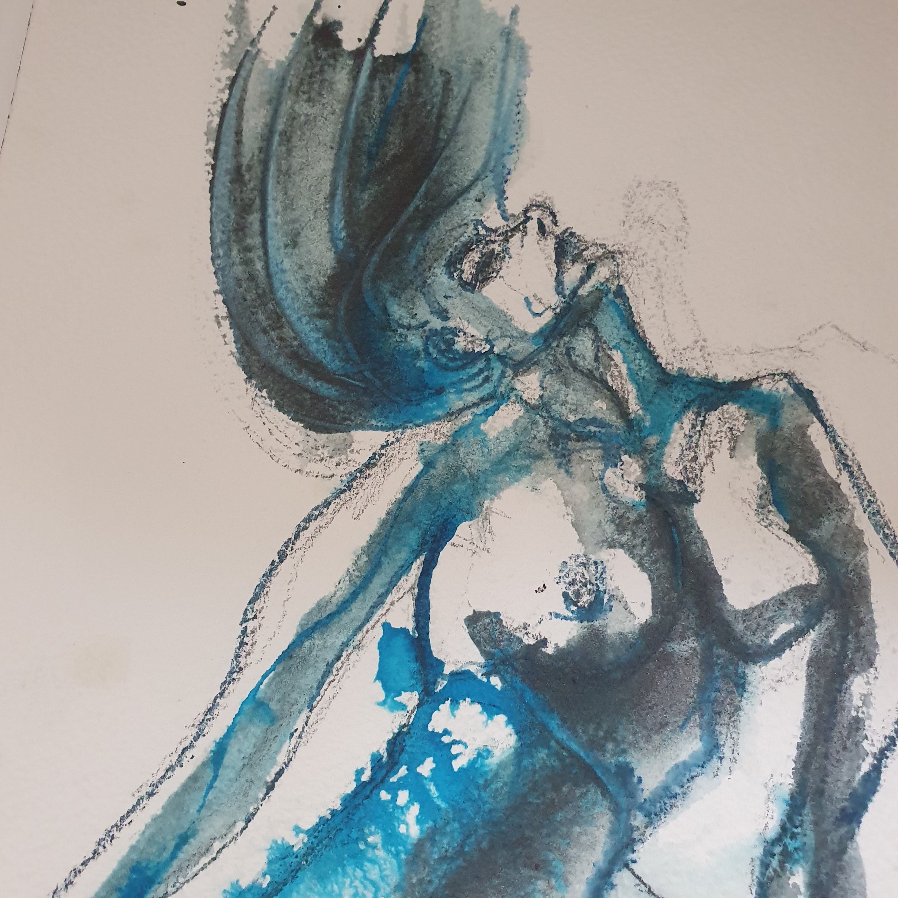  Buste femme croquis encre bleue  cours de dessin 