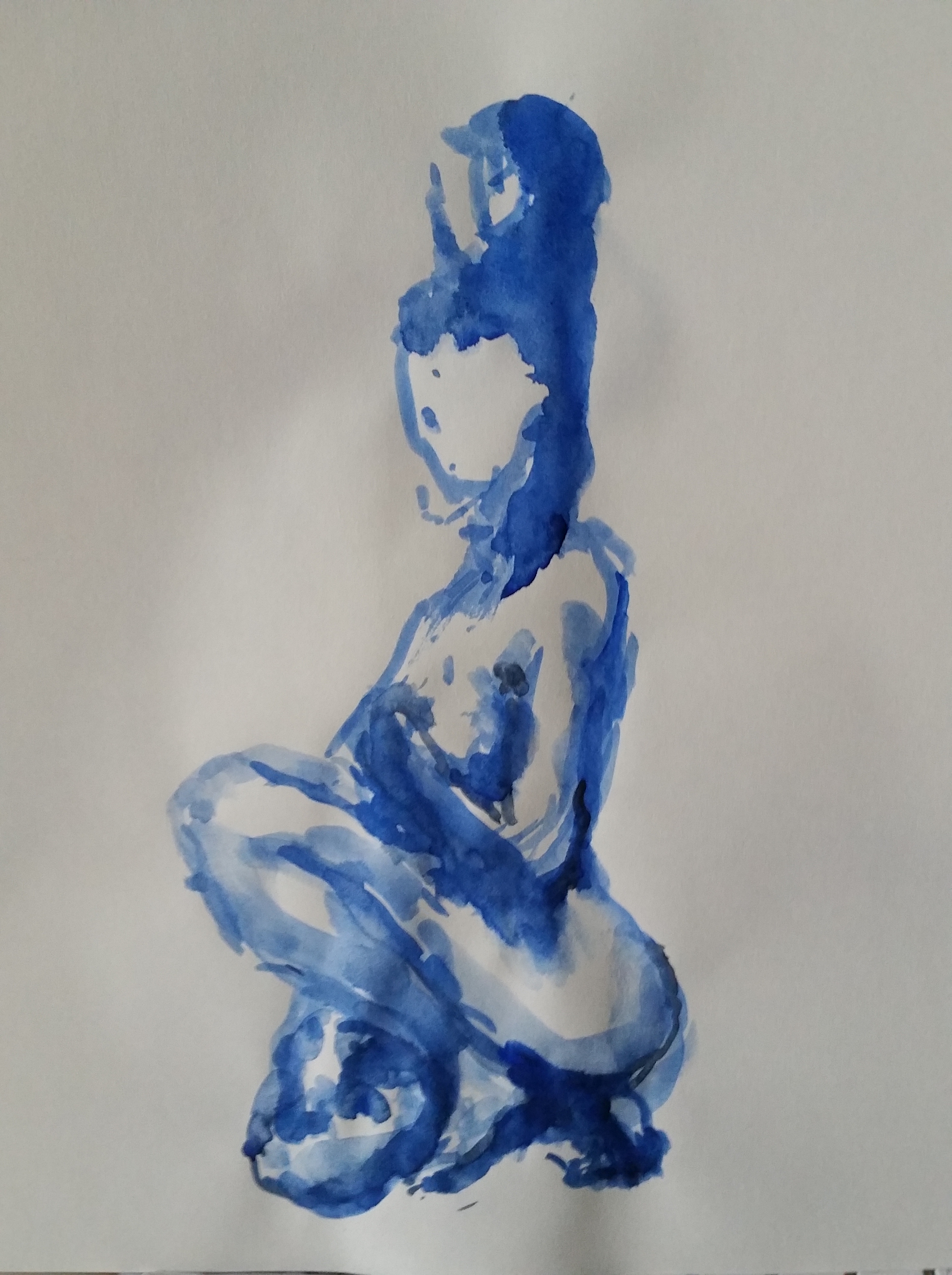  Aquarelle bleue dessin assis femme sur papier  cours de dessin 