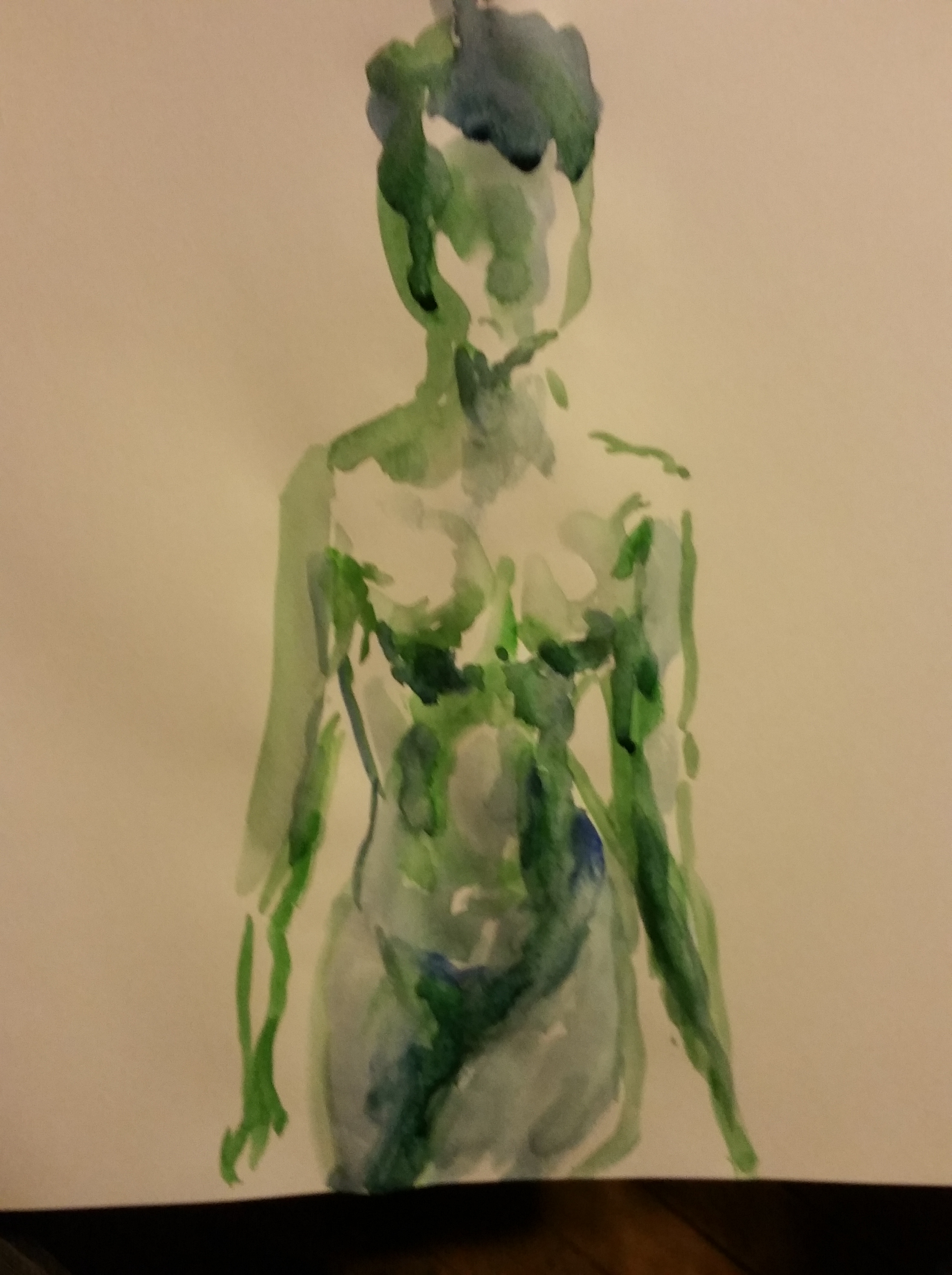  Dessin aquarelle sur papier femme face vert  cours de dessin 