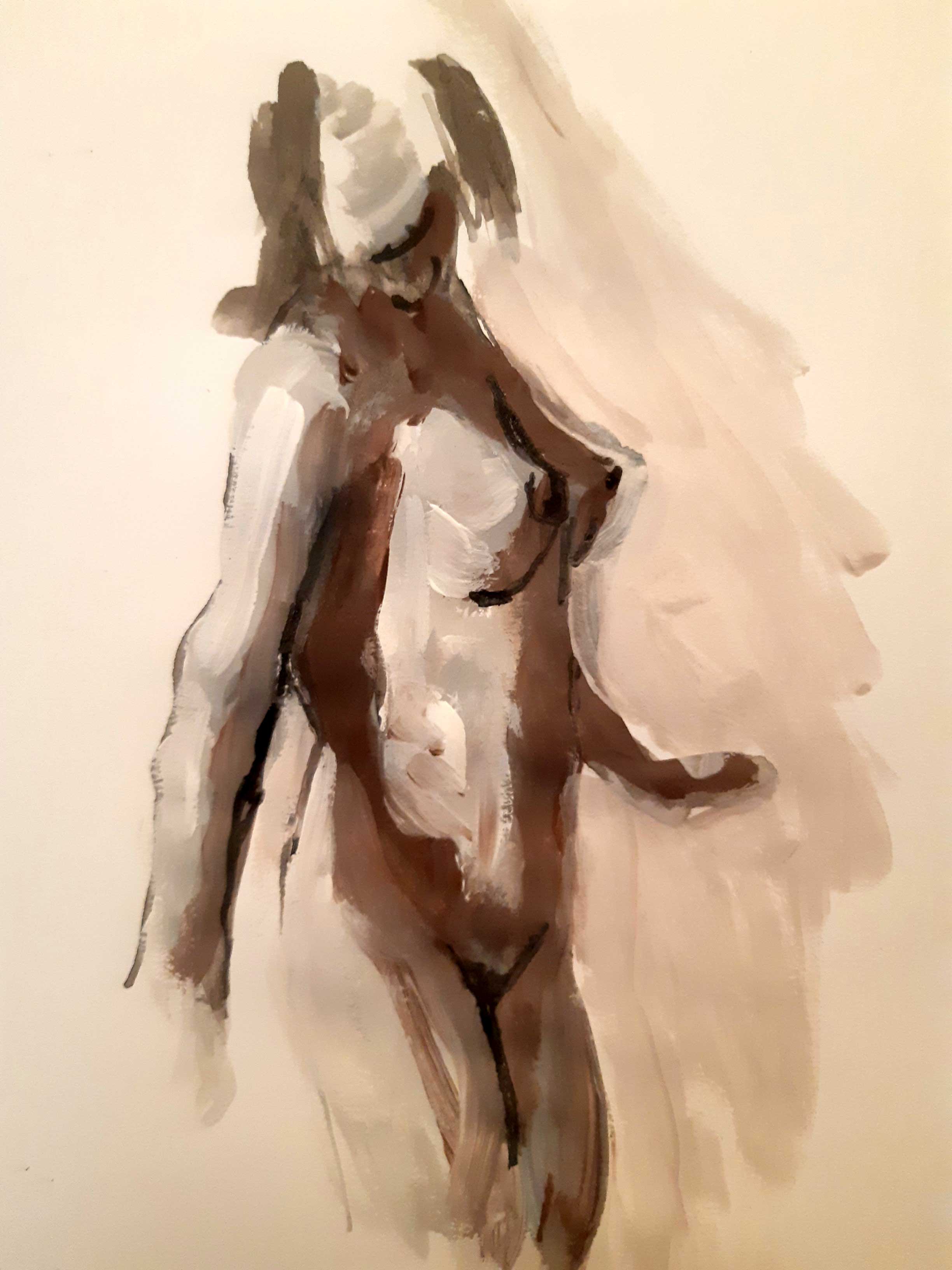  Peinture femme nue 3/4 face  cours de dessin 
