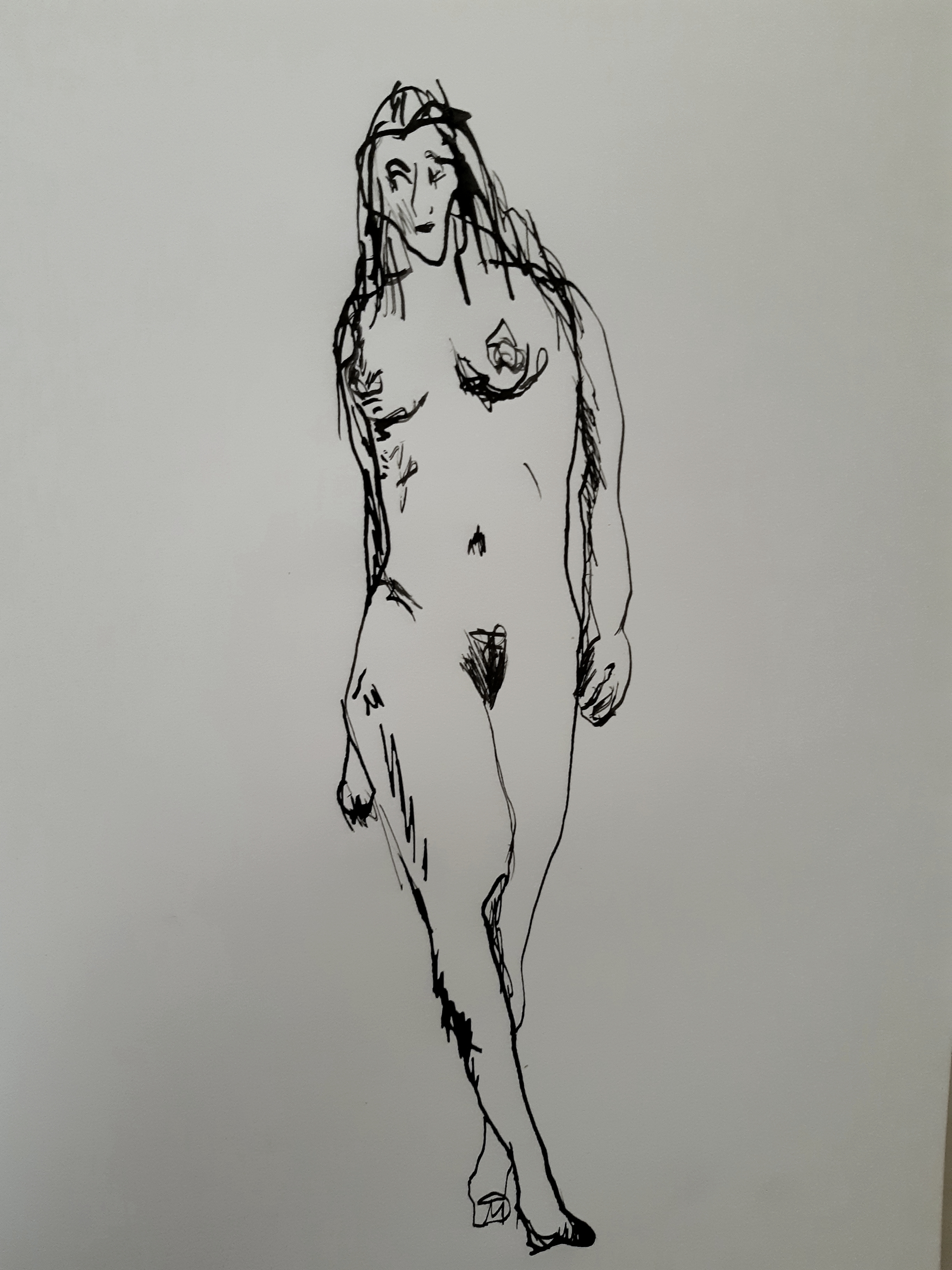  Dessin en pied feutre femme nue sur papier  cours de dessin 