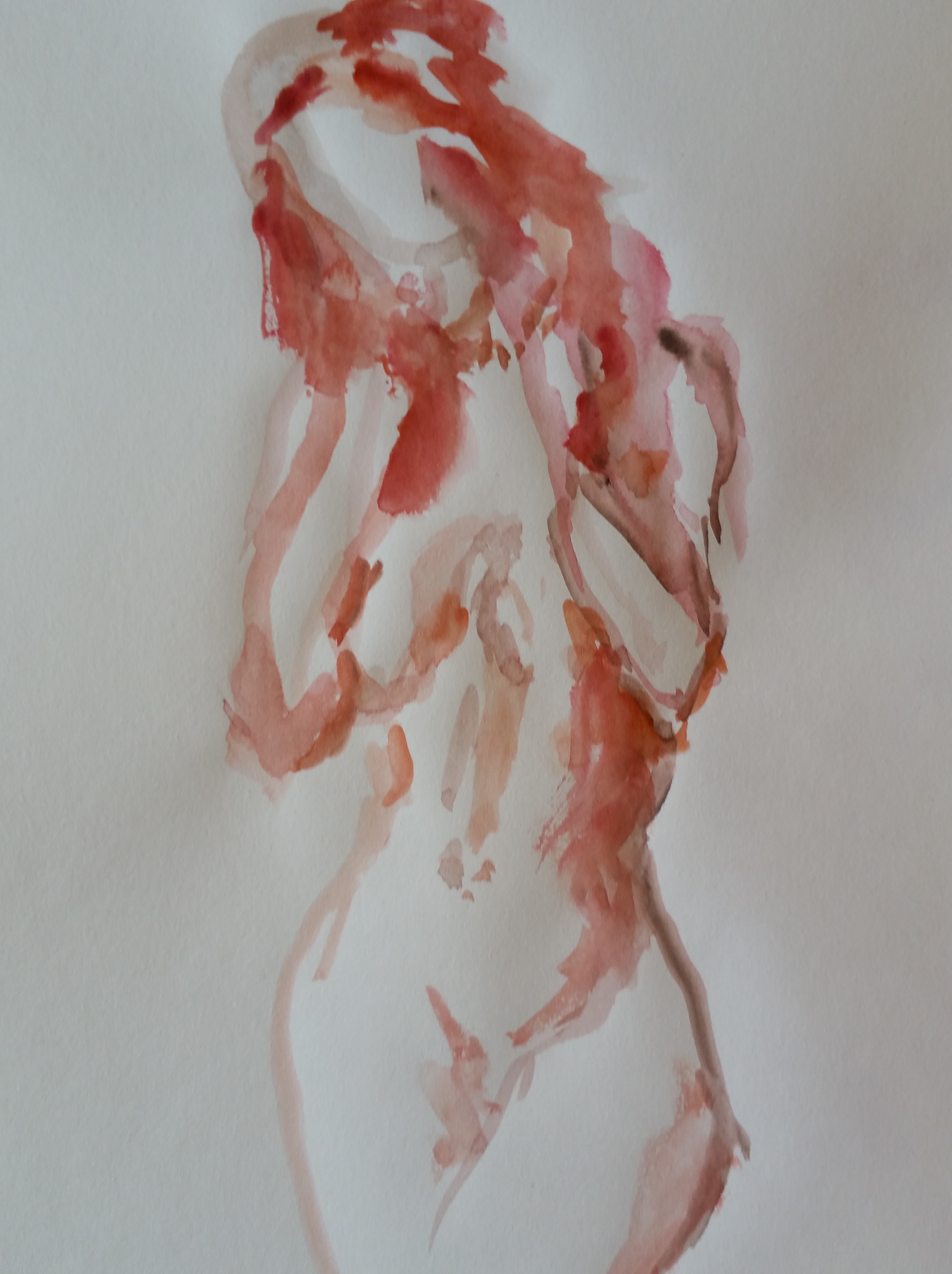  Aquarelle sur papier rouge buste femme  cours de dessin 