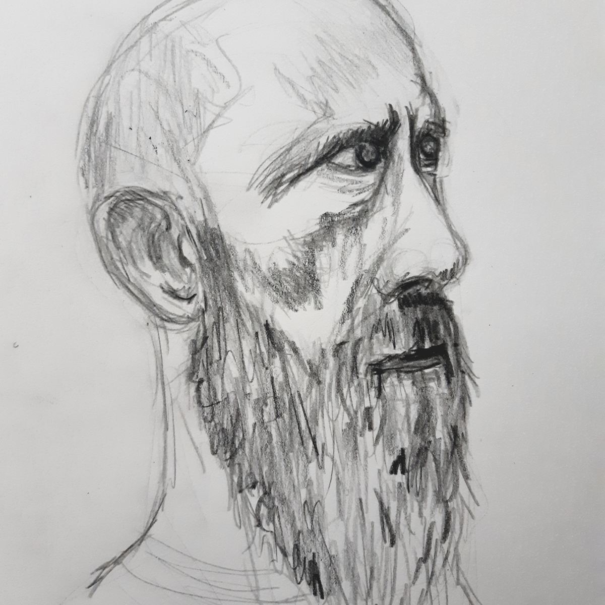 Portrait homme 3/4 face graphite sur papier esquisse