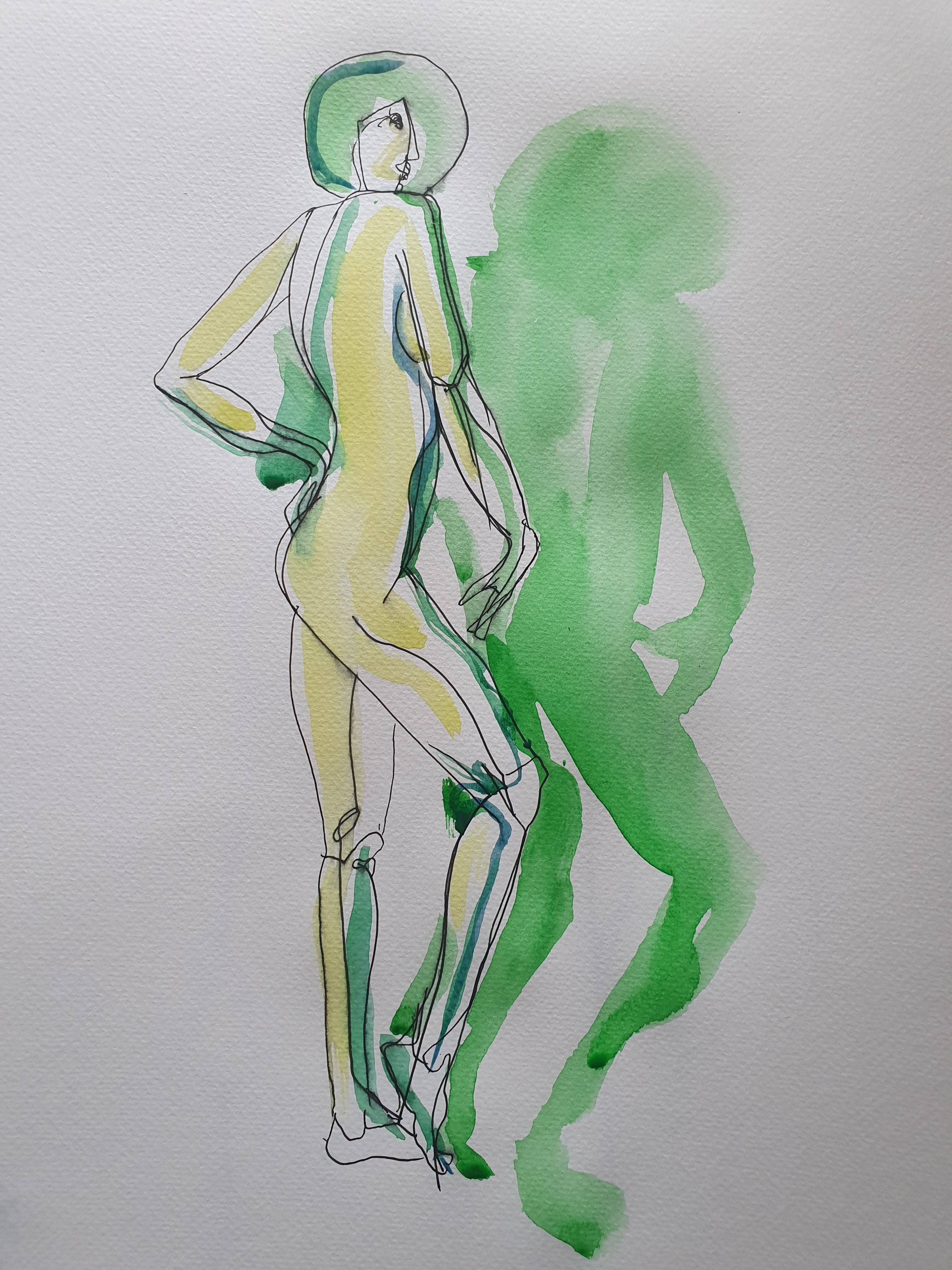  Dessin aquarelle feutre vert et jaune  cours de dessin 