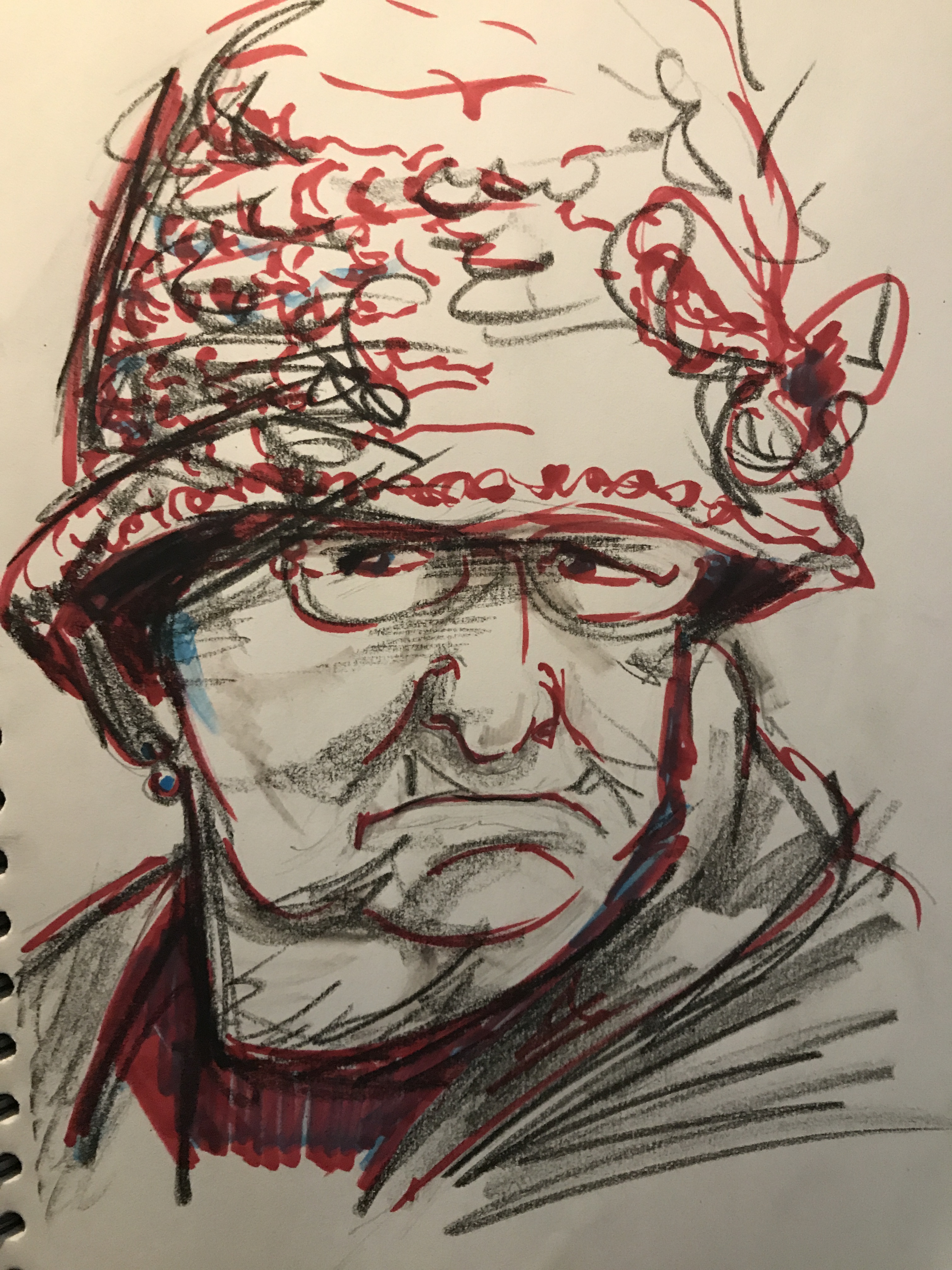  Technique mixte dessin portraits feutre rouge graphite  cours de dessin 