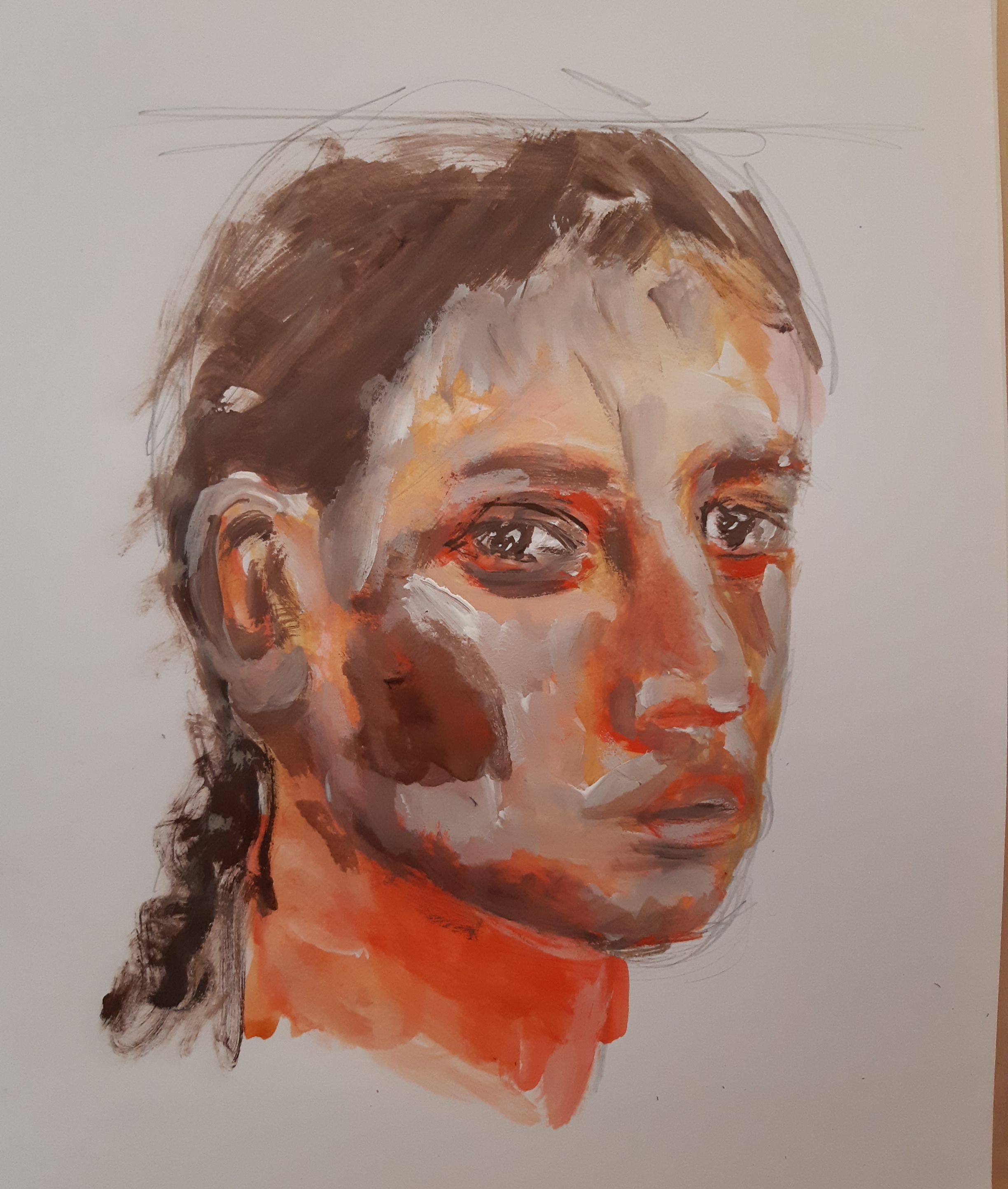  Peinture gouache orange portrait trois quarts face  cours de dessin 